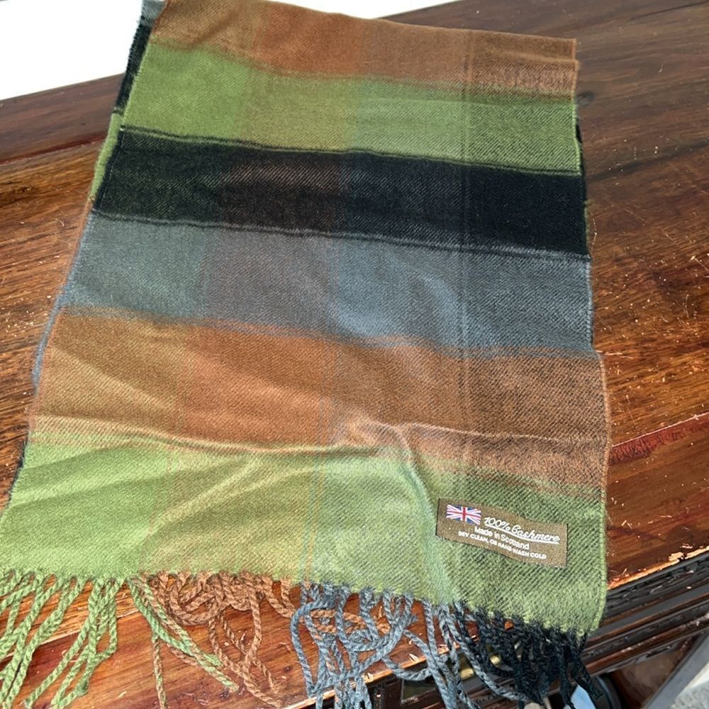 import Scotland Muted 2 tone Blue Green Brown 100% Cashmere soft winter scarf